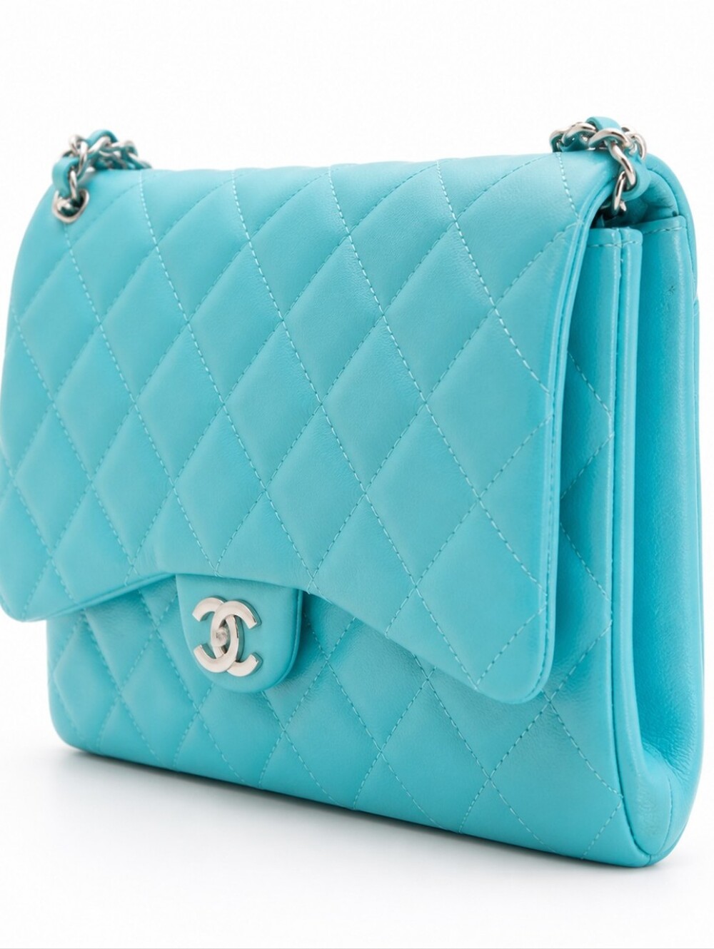 Chanel Medium Lambskin Clutch on Chain Tiffant Blue, Entrupy Authenticated - Picture 10 of 12